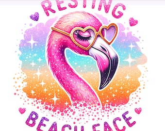 Resting Beach Face PNG, Flamingo PNG, Beach Flamingo, Funny Flamingo Clipart, Beach Vacation, Sublimation Design, PNG Digital Download