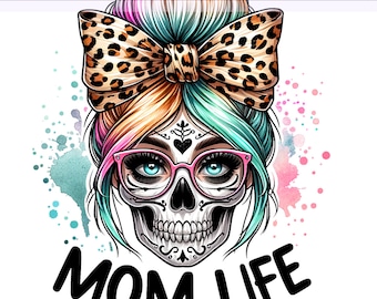 Mom Life PNG, Skeleton Mom Clipart, Mama Leopard Skull Png, Mothers Day Clipart, Mama Clipart, Sublimation Design, PNG Digital Download