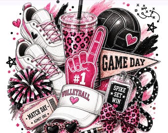Brushstroke Game Day Png, Volleyball Png, Volleyball Mom, Touchdown Season Png, Sublimation Design, Digital Download PNG