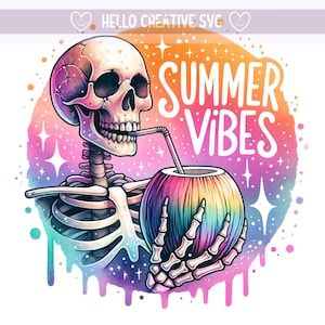 Summer Vibes PNG, Spooky Summer Skeleton Clipart, Tropical Drink png, Coconut PNG, Snarky Skeleton, Sublimation Design, PNG Digital Download