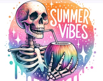 Summer Vibes PNG, Spooky Summer Skeleton Clipart, Tropical Drink png, Coconut PNG, Snarky Skeleton, Sublimation Design, PNG Digital Download