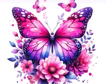 Butterflies PNG, Floral Butterfly PNG, Pink Flowers, Sublimation Design, Sublimation Design, PNG Digital Download