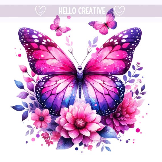 Butterflies PNG, Floral Butterfly PNG, Pink Flowers, Sublimation Design, Sublimation Design, PNG Digital Download