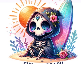Sun of a Beach PNG, Summer Skeleton Clipart, Spooky Grim Reaper Clipart, Snarky Skeleton Beach, Sublimation Design, PNG Digital Download