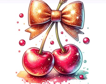 Cherry PNG, Cherry Clipart, Cherries with Bow, Cute Coquette Cherry PNG, Cherries,  Sublimation Design, PNG Digital Download