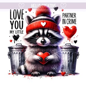 Love Raccoons png, San Valentino Png, San Valentino retrò, Ti amo mio piccolo partner nel crimine Png, Design a sublimazione, Download digitale PNG
