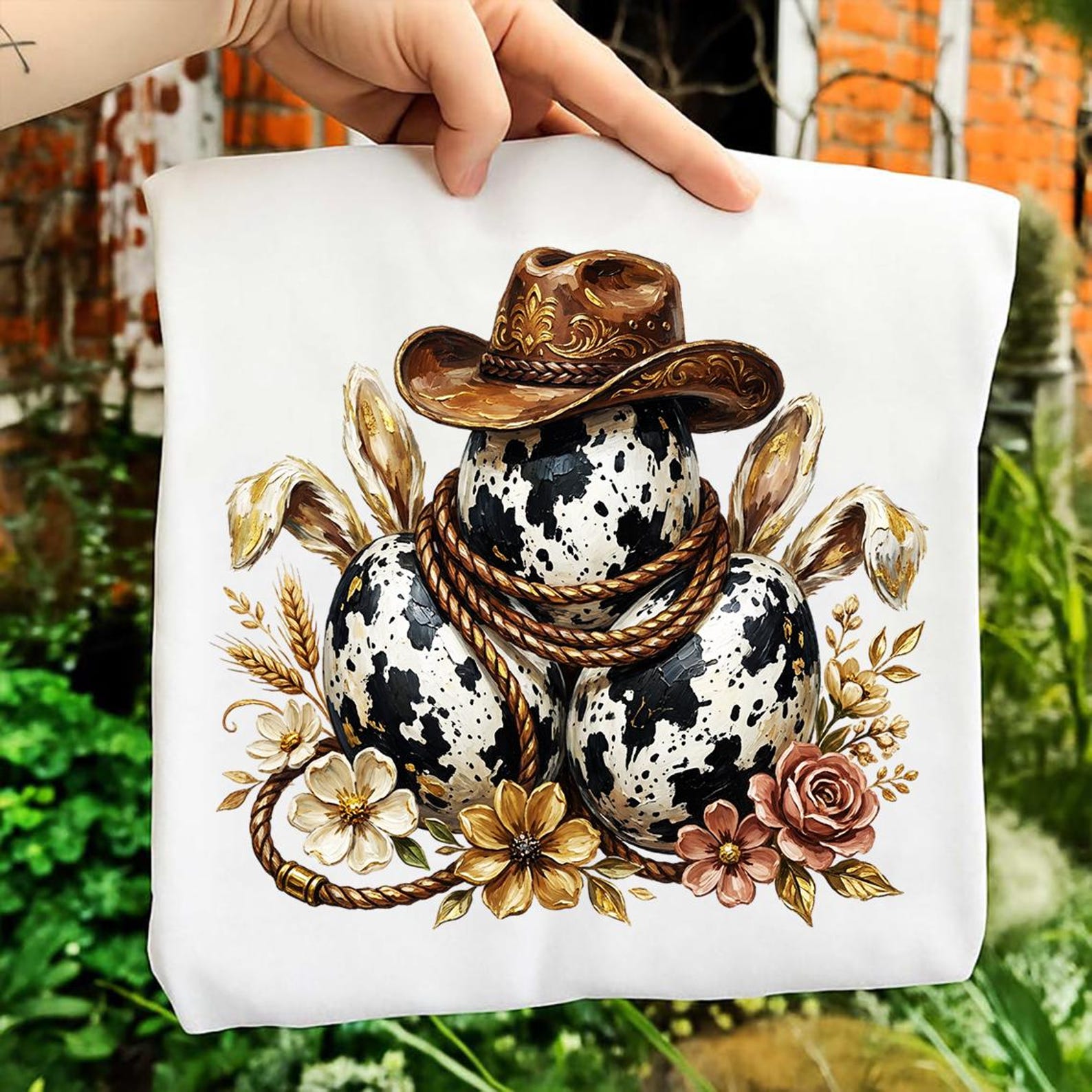 Western Cowboy Bunny Easter PNG, Cow Print Spring Sublimation Design ...