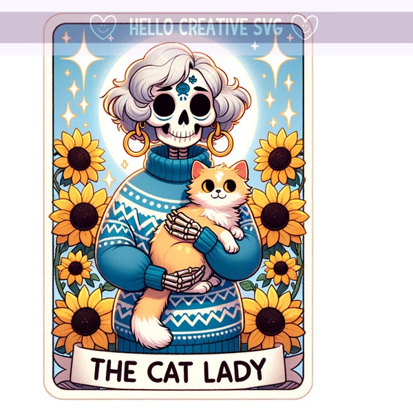 The Cat Lady Tarot Card PNG, Witchy Skeleton Tarot, Cat Lady Png, Tarot Card PNG, Old Lady, Sublimation Design, PNG Digital Download