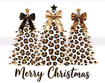 Leoparden-Weihnachtsbaum (PNG), Western-Weihnachten, Trio-Weihnachtsbaum, Kokette Schleife, Trendiges Weihnachtsmotiv, Sublimationsdesign, Digitaler Download (PNG)