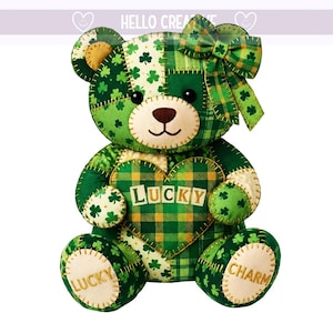 Patchwork Teddy Bear PNG, St Patrick Bear Png, Quilted Love Heart Bear, Lucky Irish Bear, Bear PNG, Sublimation Design, PNG Digital Download