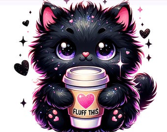 Fluff This PNG, Whimsical Quirky Cat Clipart, Cat Clipart, Black Cat PNG, Fluff You Png, Sublimation Design, PNG Digital Download