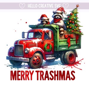 Merry Trashmas PNG, Imágenes Prediseñadas divertidas de mapache y zarigüeya, imágenes prediseñadas de mapache, zarigüeya mapache de Navidad, diseño de sublimación, descarga digital PNG