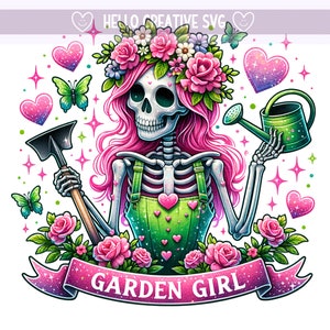Garden Girl PNG, Skeleton Garden Girl Clipart, Jardinería PNG, Skeleton Clipart, Plant Clipart, Diseño de sublimación, PNG Descarga digital