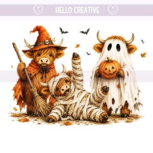 Funny Halloween Highland Cow Png, Spooky Highlander Cow Fall, Cute Pumpkin Witch, Sublimation Design (Digital Download)