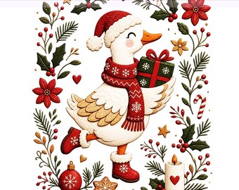 Gęś świąteczna PNG, Fantazyjna jesienna kokietka gęsi, Świąteczna gęś, Elegancka gęś świąteczna, Wzór sublimacji (Pobieranie cyfrowe)