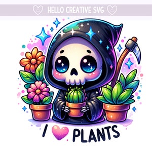 Ik hou van planten PNG, Grim Reaper clipart, tuinieren PNG, skelet clipart, plansts clipart, sublimatie ontwerp, PNG digitale download
