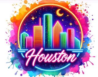 Houston Png, Colorful Neon City Png, Texas Png, Colorful City Png, Houston Clipart, Sublimation Design, PNG Digital Download PNG