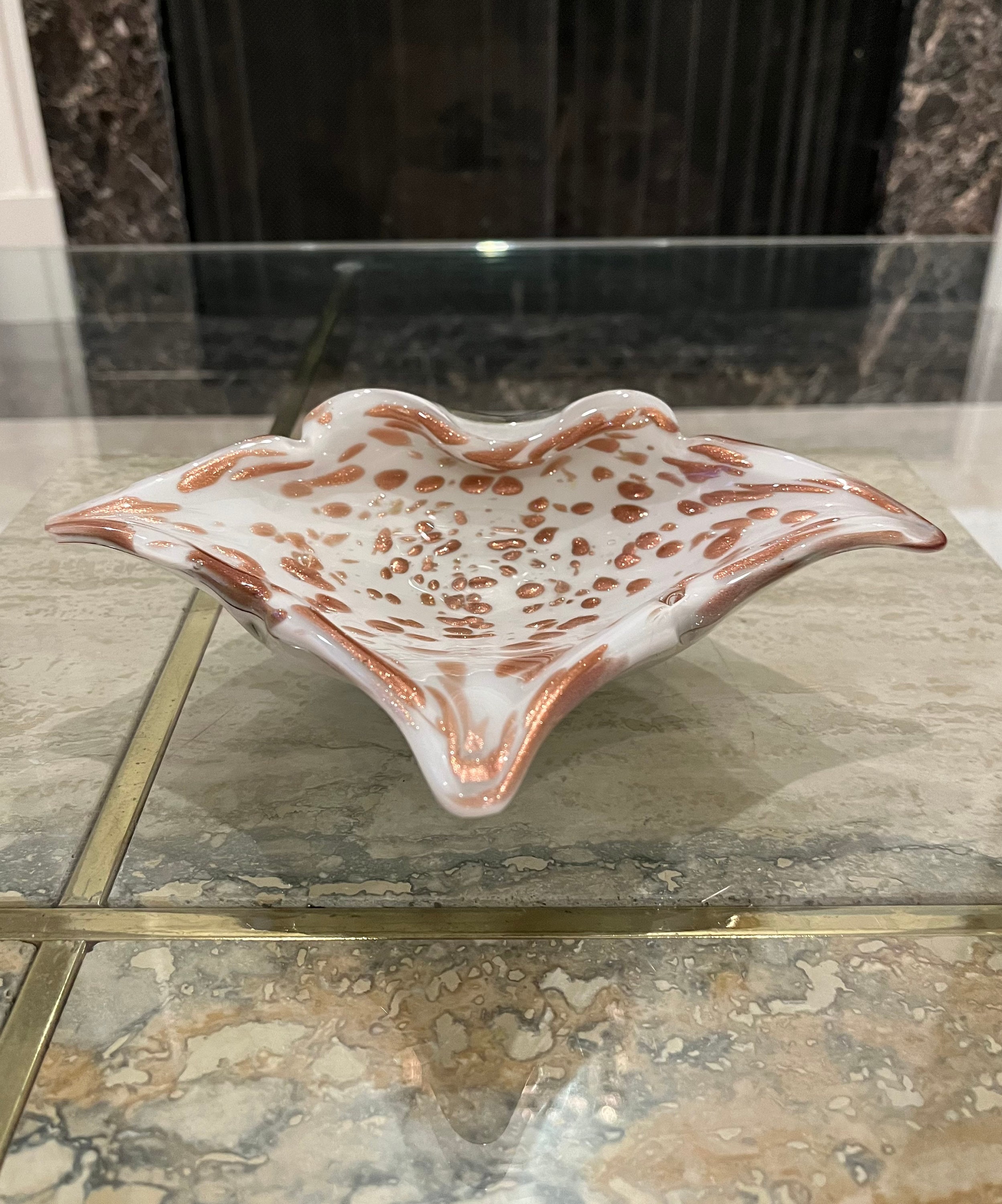 Murano Style Copper Aventurine Bowl Gold White Vintage Decorative