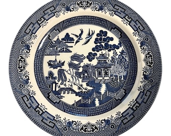 Set of 4 Churchill England Blue Willow Dinner Plates 10” Vintage Blue White Chinoiserie Transferware Tableware Decor