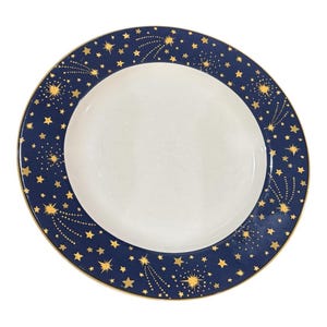 Vitromaster Galaxy Dinner Plates  Set of 4 Vintage 1993 Blue Gold Celestial Vintage Porcelain Tableware