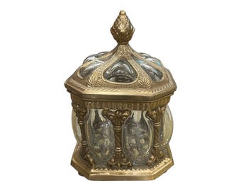 Brass Vintage Jar Hand Blown Bulbous Glass Jar with Lid Vintage Trinket Box