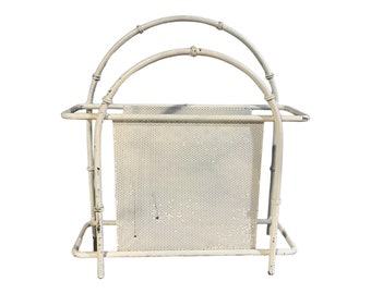 Magazine Rack Bamboo White Metal with Mesh Vintage Magazine Rack