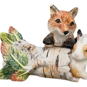 Fitz and Floyd Fox and Rabbit Salt and Pepper Set High Sierra Pattern Vintage Salt and Pepper