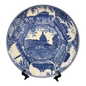 Washinton DC Vintage Souvenir Plate Blue and White Plate US Capital Washinton DC Buildings Collectible