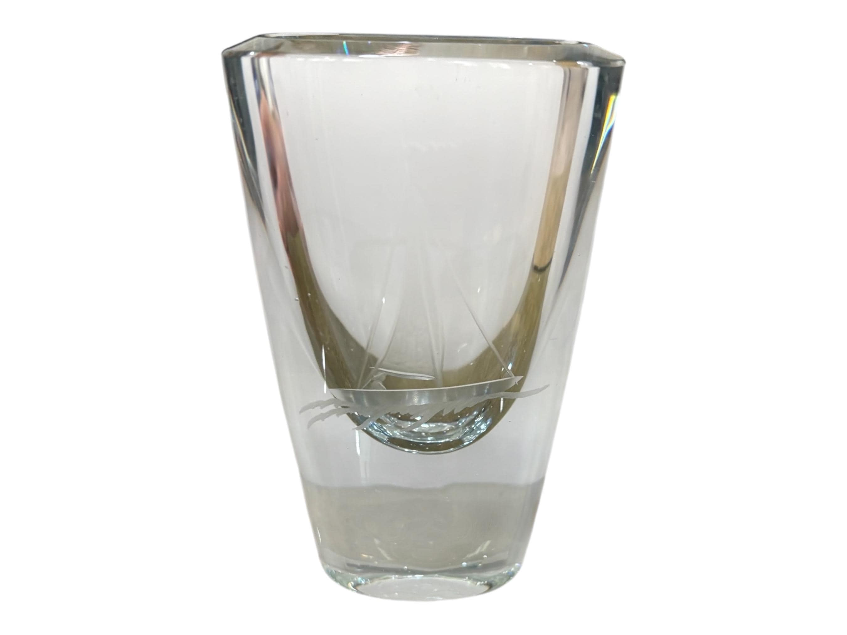 Sailboat Vase Strombergshyttan Signed Crystal Sweden Etched