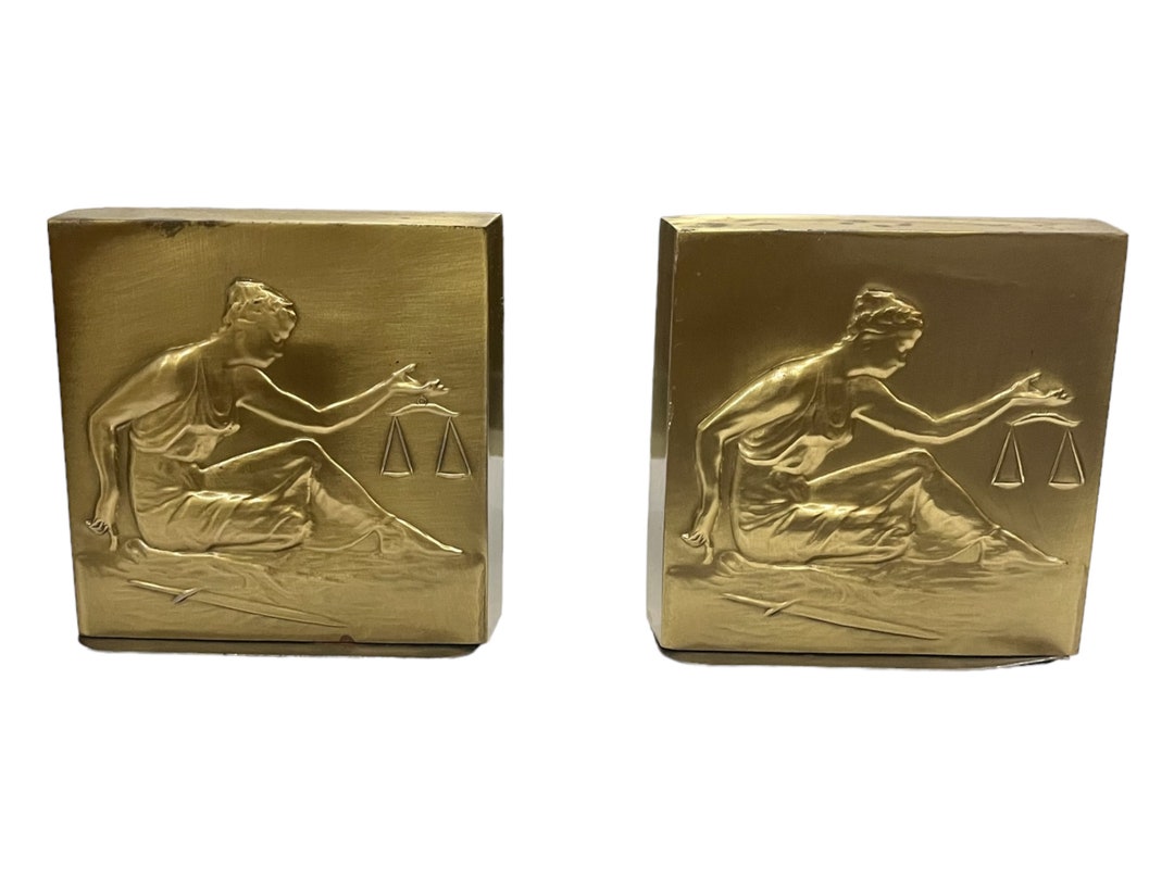Bookends Brass Lady Justice Scales of Justice Brass Bookends Etsy
