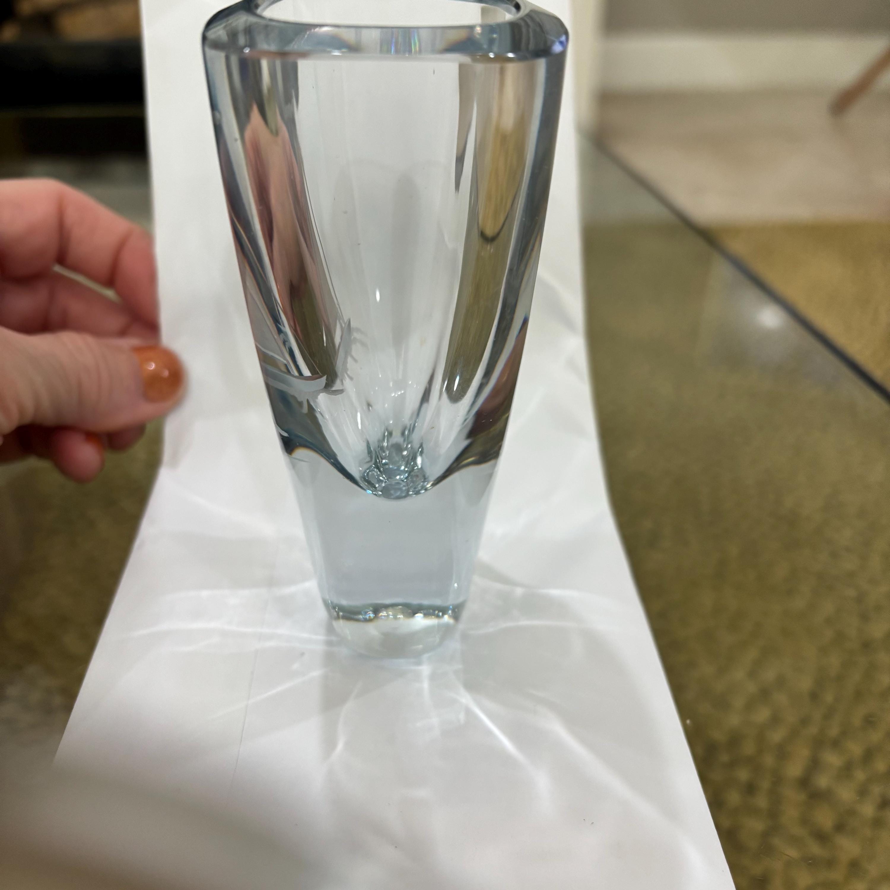 Sailboat Vase Strombergshyttan Signed Crystal Sweden Etched