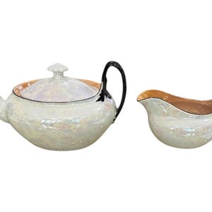 Teapot and Creamer Vintage Phoenix China Czech Hand Painted Lustre Iridescent Teapot and Creamer