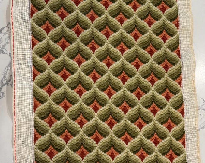 Needlepoint Bargello Style Vintage Hand Stitched Panel Green Mauve Pink ...