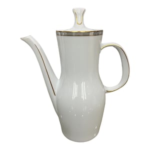 Coffee Pot Porcelain Thomas of Germany Rosenthal White, Gold and Gray Dinnerware Coffee Server