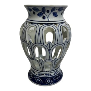 Blue and White Vase Chinoiserie Reticulated Vintage Asian Style Vase