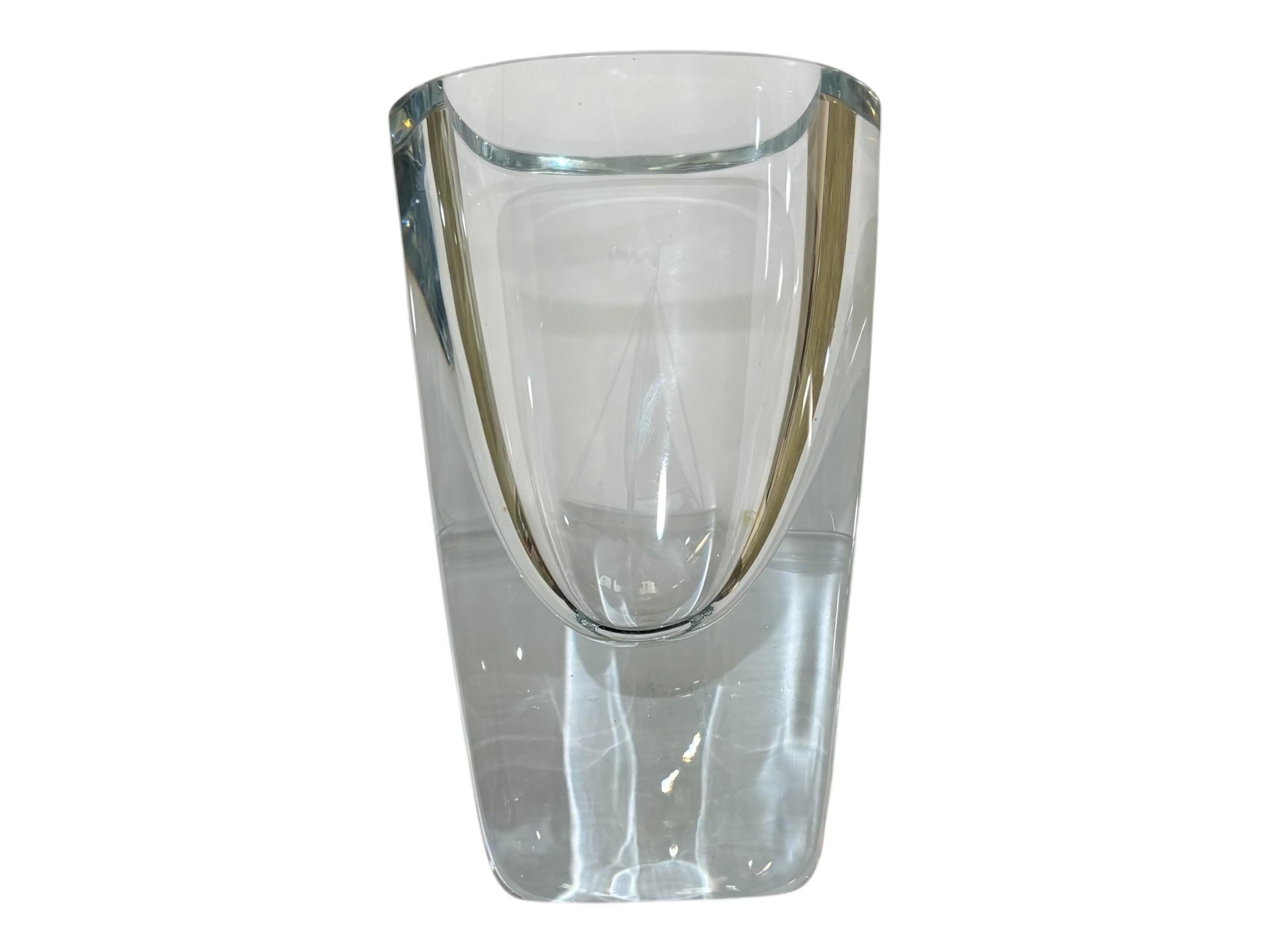 Sailboat Vase Strombergshyttan Signed Crystal Sweden Etched