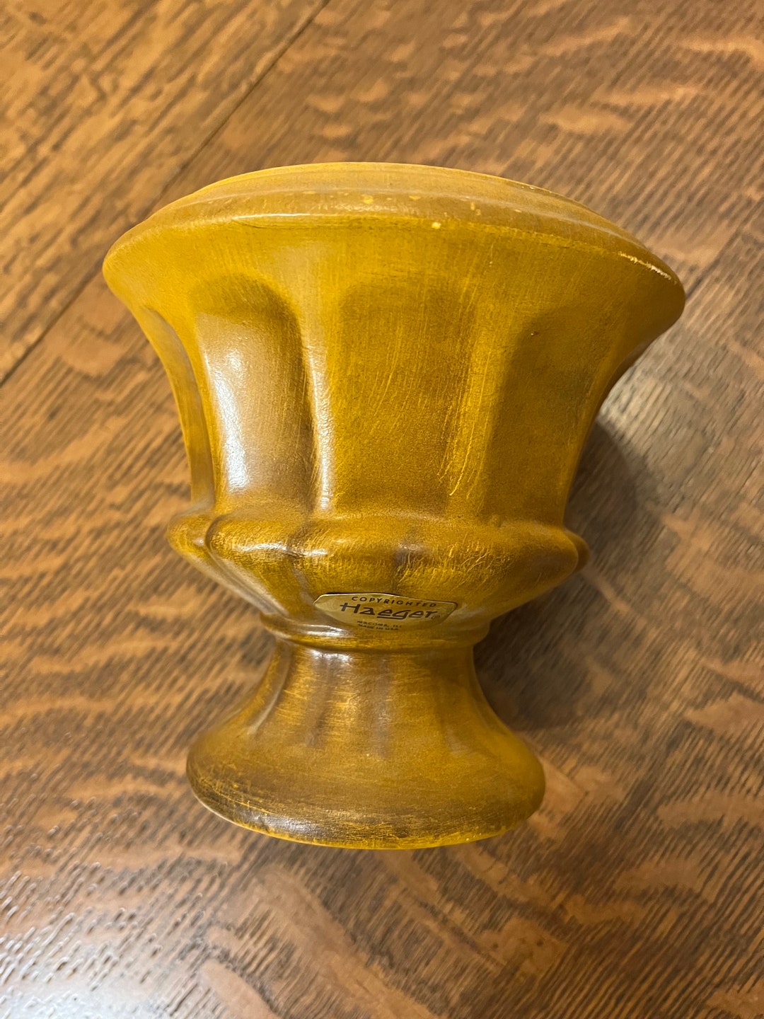 Vintage Haeger Vase Pedestal Planter Matte Brushed Gold / Light Brown