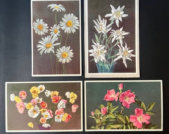 Four Vintage Floral Postcards