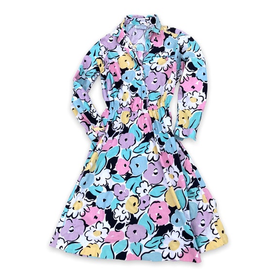 Vintage big blooms pastel shirt dress with an elastic… Gem