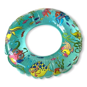 Inflatable pool ring float with a fish theme
