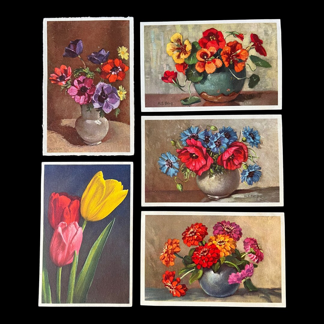 Collection of Vintage Floral Postcards Five Total All Etsy