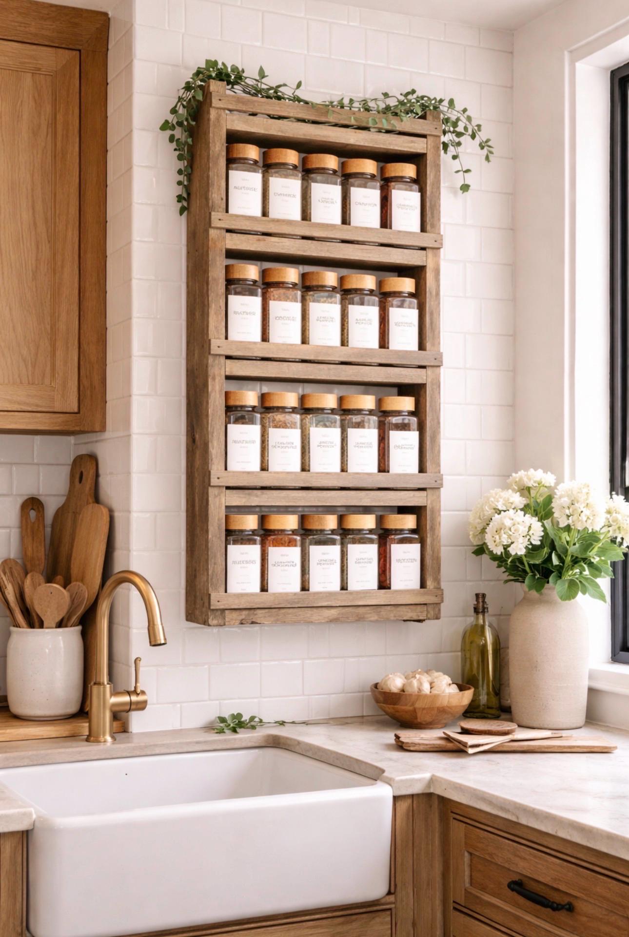 Wall Mounted Wooden Spice Rack – Kitchen Organization - Etsy