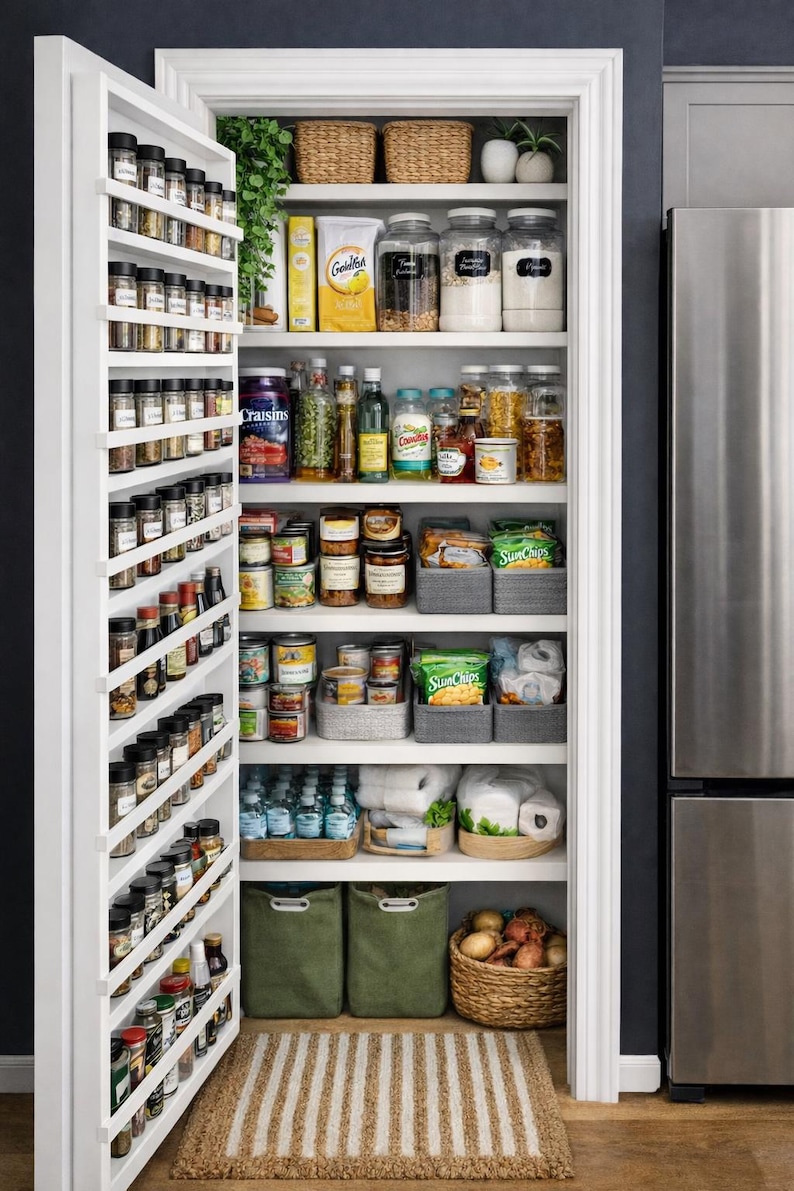 Custom Pantry Door Organizer (Inside Mount) | Handmade Wood Spice Rack Shelf | Made to Fit Any Door Size | Space-Saving Kitchen Storage image 3