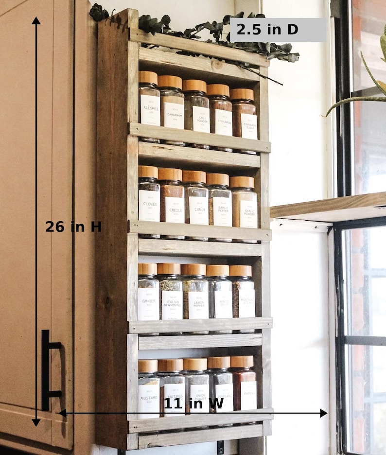 Wall Mounted Wooden Spice Rack – Kitchen Organization - Etsy