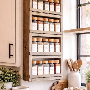 Handmade Wall Mounted Wooden Spice Rack Shelf — Kitchen Pantry Organizer, Rustic Herb & Seasoning Storage, Custom Wood Spice Jar Holder