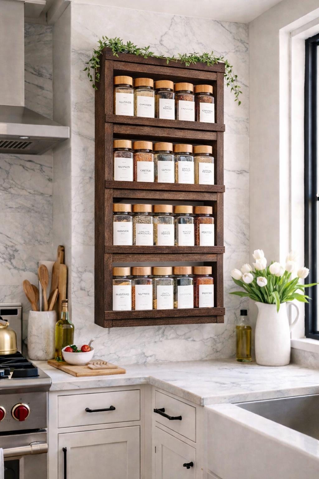 Wall Mounted Wooden Spice Rack – Kitchen Organization - Etsy