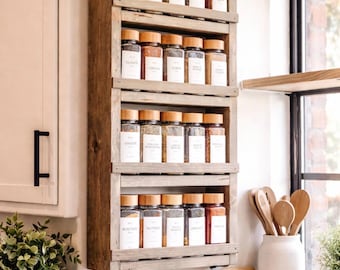 Wall Mounted Wooden Spice Rack – Kitchen Pantry Organizer