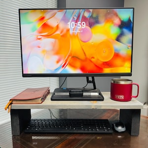 Rustic Wooden Computer Riser - Ergonomic Monitor Stand for Home Office