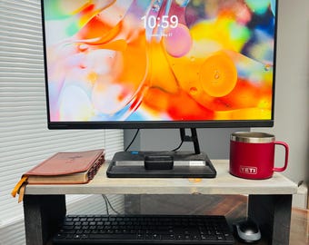 Rustic Wooden Computer Riser - Ergonomic Monitor Stand for Home Office