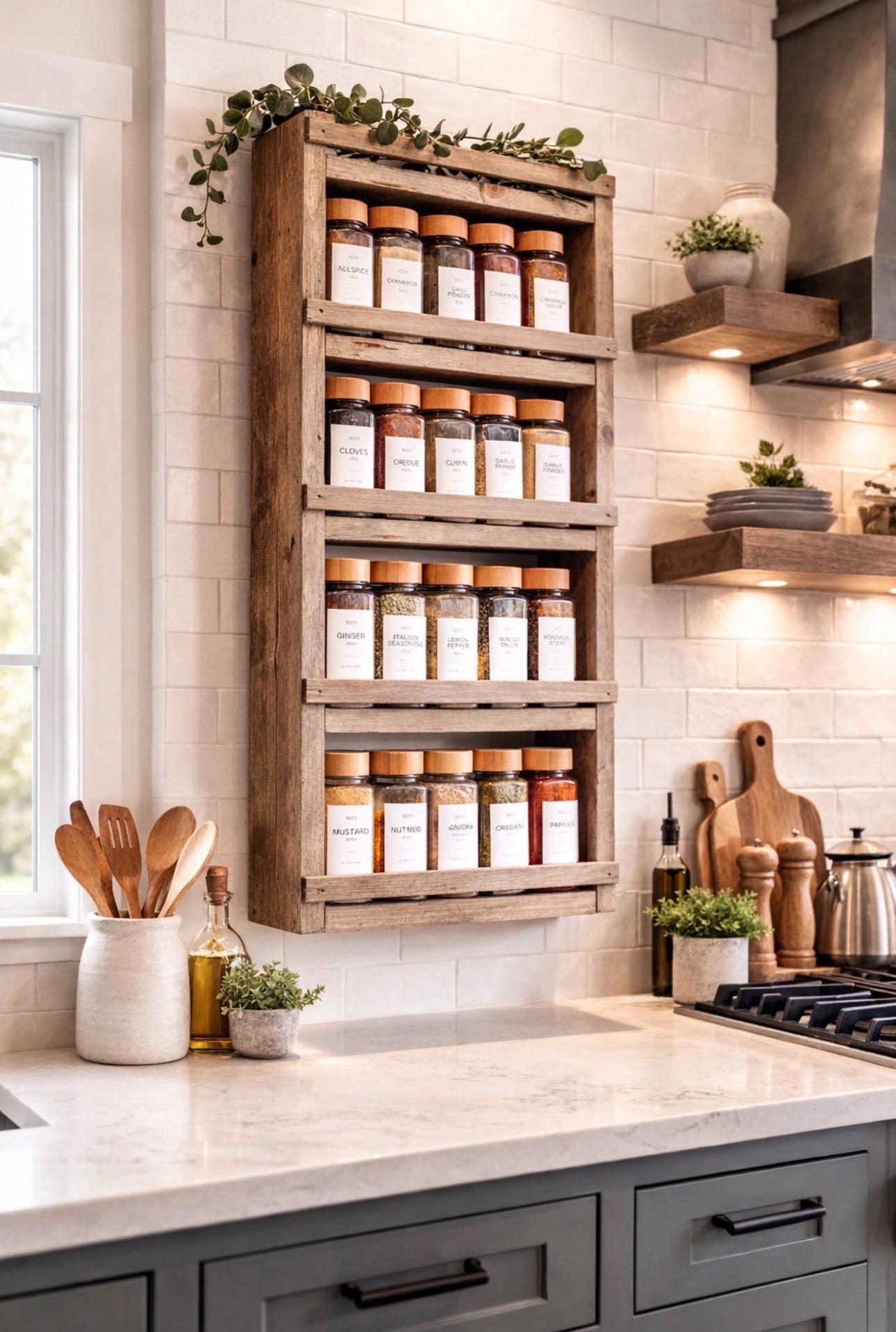 Wall Mounted Wooden Spice Rack – Kitchen Organization - Etsy